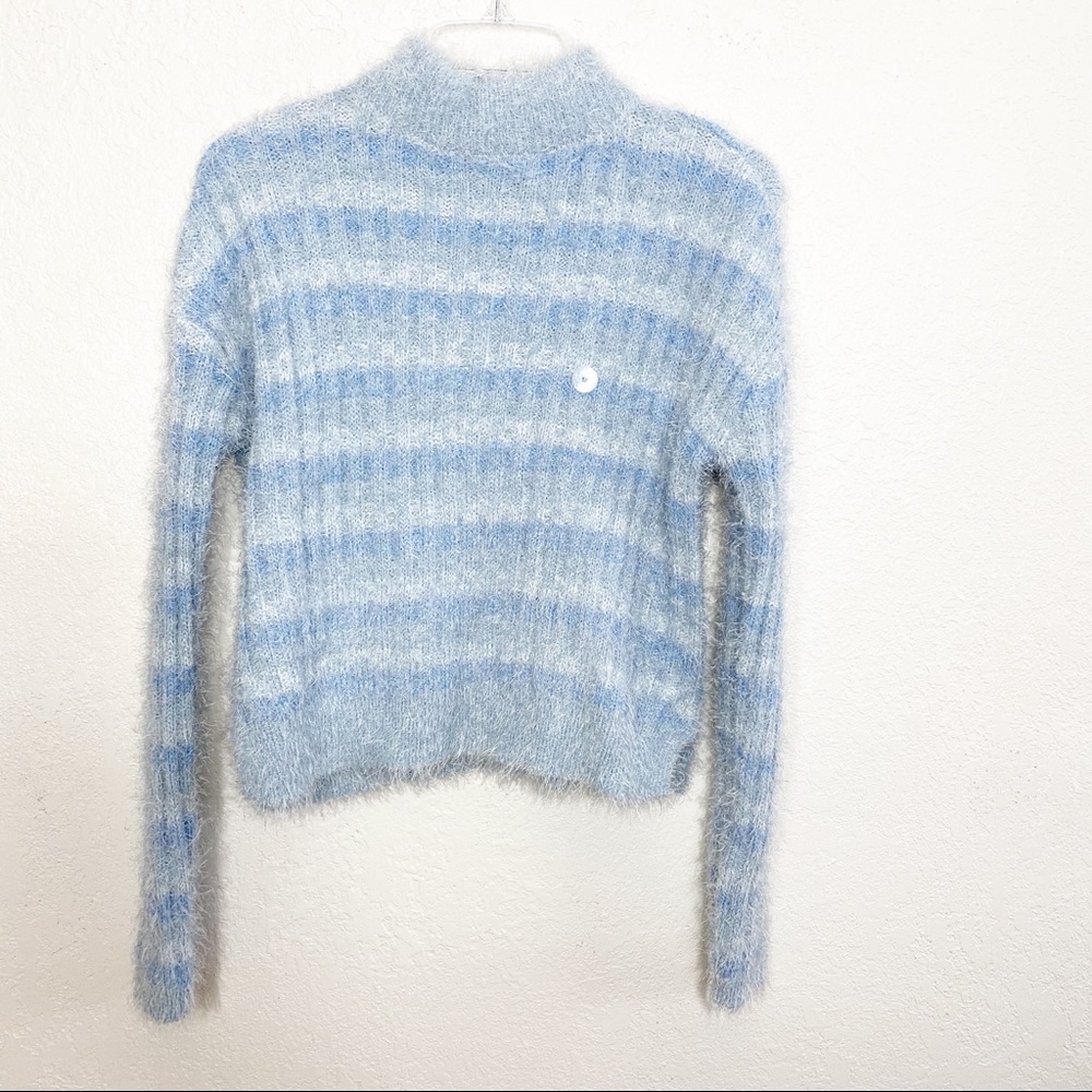 NWT CANDIE’S Striped Fuzzy Blue Eyelash Sweater, M